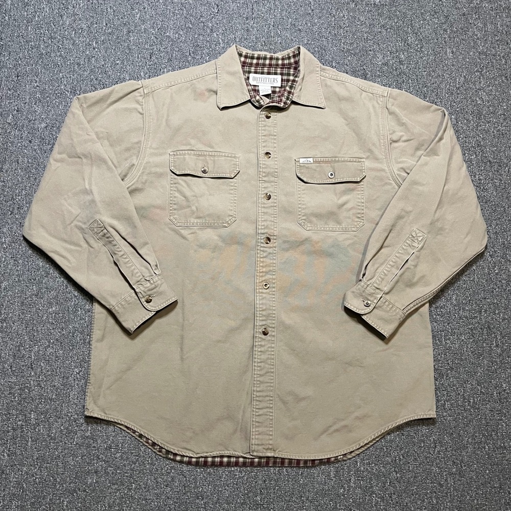 Roundtree & Yorke Outfitters Mens Flannel Lined Canvas Button Jacket Tan Large